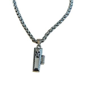 Dalmata D Skull Coffin Locket Punk Necklace Chain Rockabilly Stainless Steel 20"